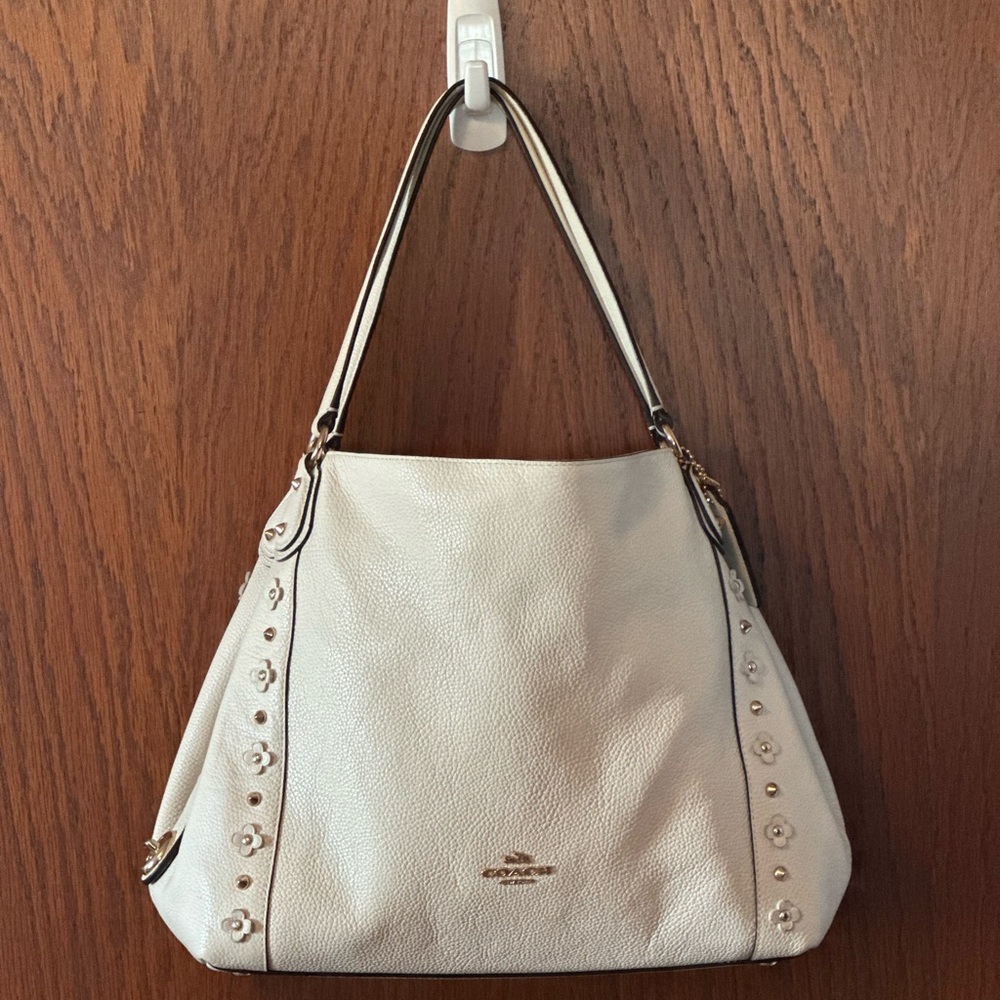 Coach Cream Pebbled Leather Shoulder Bag with Gold Accents